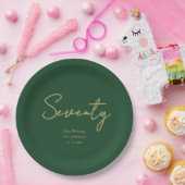 Elegant Green Gold Seventy Birthday Paper Plate ペーパープレート (パーティー)