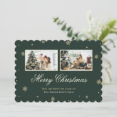 Elegant Green Gold Snowflake Photo Merry Christmas シーズンカード (スタンド正面)