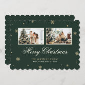 Elegant Green Gold Snowflake Photo Merry Christmas シーズンカード (正面/裏面)