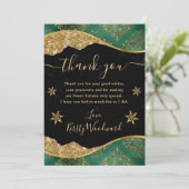 Elegant Green & Gold Snowflake Sweet 16 サンキューカード (スタンド正面)