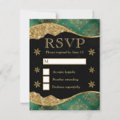 Elegant Green & Gold Snowflake Wedding 出欠カード (正面)