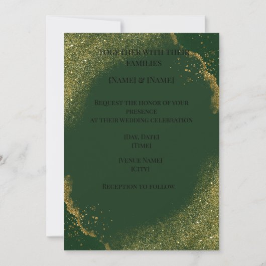 Elegant Green Gold Spark Wedding Invitation 招待状 (正面)