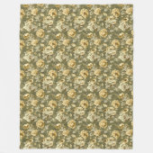 Elegant Green Gold Throw Botanical Chic Accent フリースブランケット (正面)