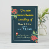 Elegant Green & Gold Wedding Invitation 招待状 (スタンド正面)