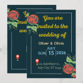 Elegant Green & Gold Wedding Invitation 招待状 (正面/裏面)