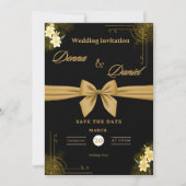 Elegant Green & Gold Wedding Invitation with Flora 招待状 (正面)