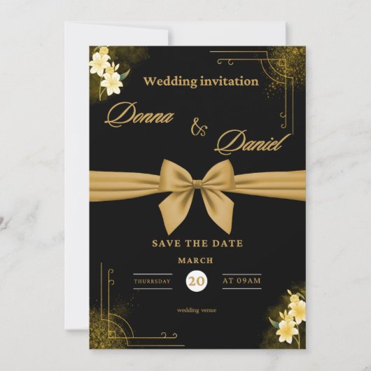 Elegant Green & Gold Wedding Invitation with Flora 招待状 (正面)
