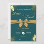 Elegant Green & Gold Wedding Invitation with Flora 招待状 (裏面)