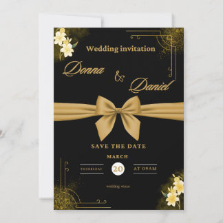 Elegant Green & Gold Wedding Invitation with Flora 招待状