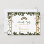 Elegant Green Golden Tiara Floral Quinceañera 出欠カード (正面)