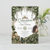 Elegant Green Golden Tiara Floral  Quinceañera 招待状 (スタンド正面)