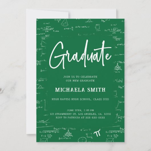 Elegant Green Graduate Math Graduation 招待状 (正面)