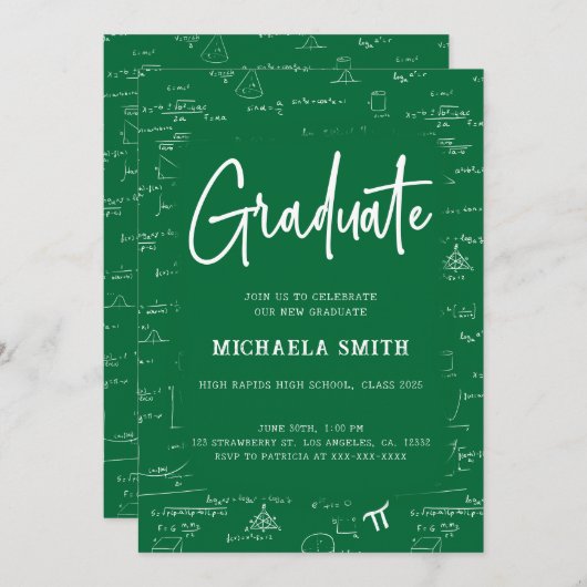 Elegant Green Graduate Math Graduation 招待状 (正面/裏面)