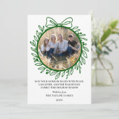 Elegant Green Hand Drawn Bow Wreath Christmas シーズンカード (スタンド正面)