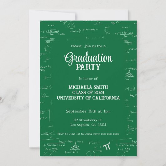 Elegant Green Hand-Lettering Math Graduation Party 招待状 (正面)