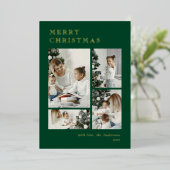 Elegant Green Holiday Photo Collage Christmas Card 箔シーズンカード (立ち正面)