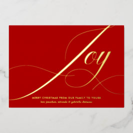 Elegant Green Joy Script Gold Foil Christmas Card 箔シーズンカード