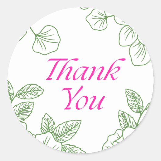 Elegant Green Leaf Thank You Sticker ラウンドシール (正面)