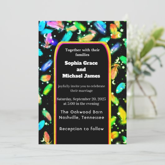 Elegant Green Leaves Nature Design | Minimal Botan 招待状 (スタンド正面)