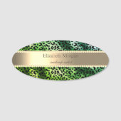 Elegant Green Leopard Print,Stripe, Pearls 名札 (正面)