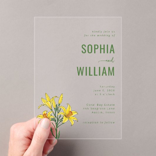 Elegant Green Lily Wedding Invitation アクリル招待状 (インサイチュ (ポータブル))