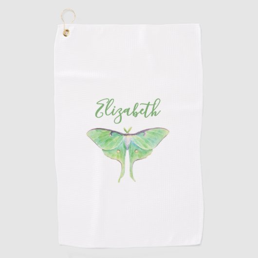 Elegant Green Luna Moth Custom Name Ladies ゴルフタオル (正面)