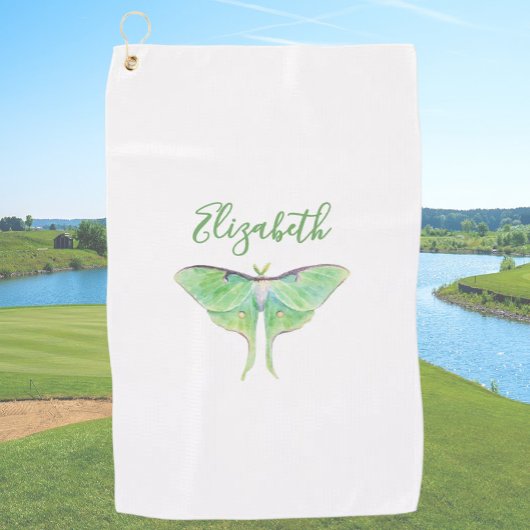 Elegant Green Luna Moth Custom Name Ladies ゴルフタオル