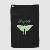 Elegant Green Luna Moth Custom Name Ladies Black ゴルフタオル (正面)