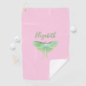 Elegant Green Luna Moth Custom Name Ladies Pink ゴルフタオル (インサイチュ)