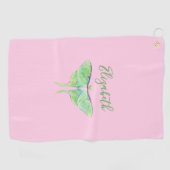Elegant Green Luna Moth Custom Name Ladies Pink ゴルフタオル (横)