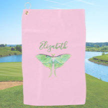 Elegant Green Luna Moth Custom Name Ladies Pink