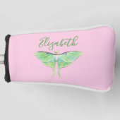 Elegant Green Luna Moth Custom Name Ladies Pink ゴルフヘッドカバー (正面)