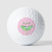 Elegant Green Luna Moth Custom Name Ladies Pink ゴルフボール (正面)