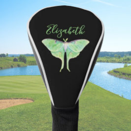 Elegant Green Luna Moth Personalized Ladies Black ゴルフヘッドカバー