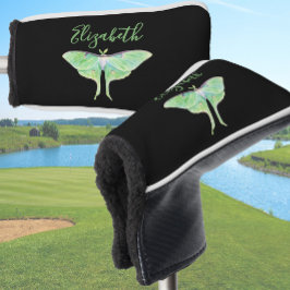 Elegant Green Luna Moth Personalized Ladies Black ゴルフヘッドカバー