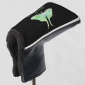 Elegant Green Luna Moth Personalized Ladies Black ゴルフヘッドカバー (3/4 正面)
