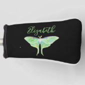 Elegant Green Luna Moth Personalized Ladies Black ゴルフヘッドカバー (正面)