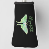 Elegant Green Luna Moth Personalized Ladies Black ゴルフヘッドカバー (回転90)