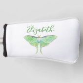 Elegant Green Luna Moth Personalized Ladies White ゴルフヘッドカバー (正面)