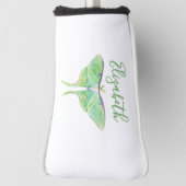 Elegant Green Luna Moth Personalized Ladies White ゴルフヘッドカバー (回転90)