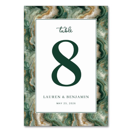Elegant Green Marbled Number Card テーブルナンバー (正面)