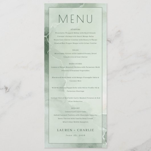 Elegant Green Menu Template メニュー (正面)