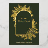 Elegant Green Merry Christmas Gold  箔シーズンカード (正面)