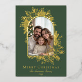 Elegant Green Merry Christmas Photo  箔シーズンカード (正面)