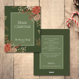 Elegant Green Merry Christmas Poinsettia シーズンカード
