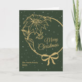 Elegant Green Merry Christmas Poinsettia Folded シーズンカード (正面)