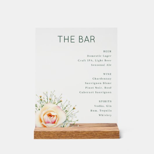 Elegant Green Minimalist Bar Menu アクリルサイン (正面)