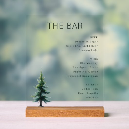 Elegant Green Minimalist Bar Menu アクリルサイン (ニュートラル)
