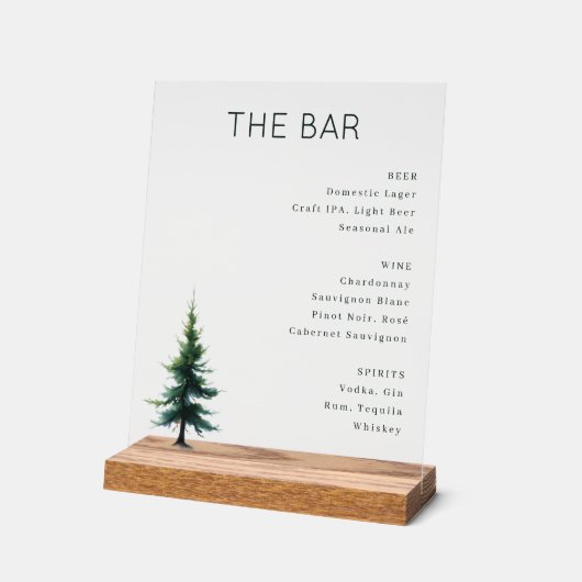 Elegant Green Minimalist Bar Menu アクリルサイン (傾斜)