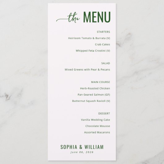 Elegant Green Minimalist Menu メニュー (正面)